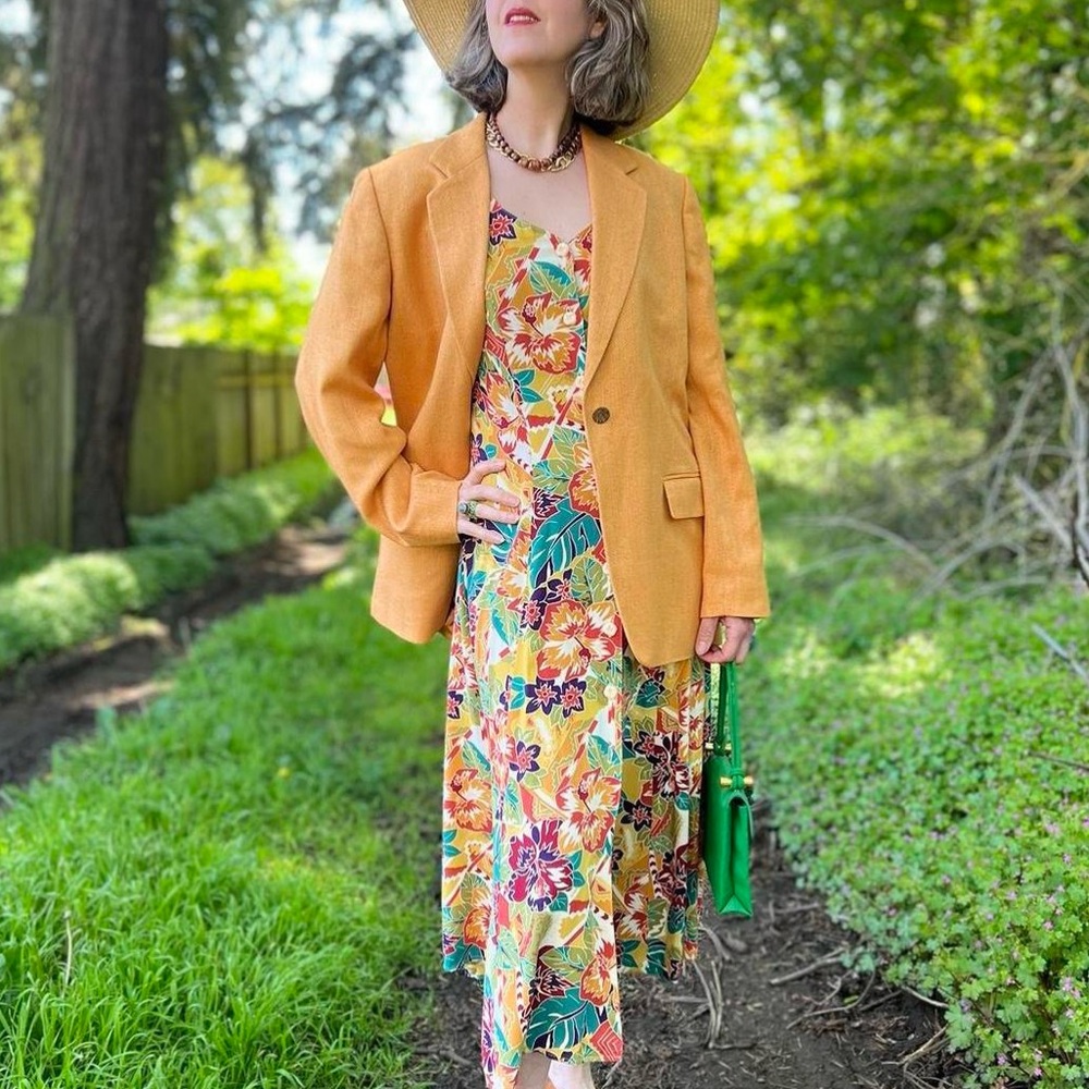 100% Silk 90s Vintage Orange Blazer